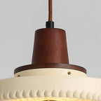 Traditional Japanese Solid Wood Resin Disc 1-Light Pendant Light For Living Room