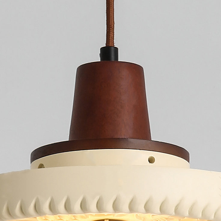 Traditional Japanese Solid Wood Resin Disc 1-Light Pendant Light For Living Room