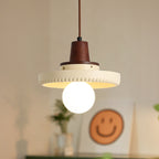 Traditional Japanese Solid Wood Resin Disc 1-Light Pendant Light For Living Room
