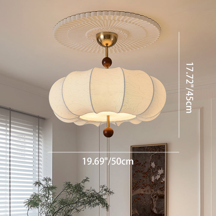 Traditional French Solid Wood Fabric Round Shade 4-Light Semi-Flush Mount Ceiling Light For Living Room Lumendat