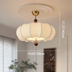 Traditional French Solid Wood Fabric Round Shade 4-Light Semi-Flush Mount Ceiling Light For Living Room Lumendat