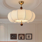Traditional French Solid Wood Fabric Round Shade 4-Light Semi-Flush Mount Ceiling Light For Living Room Lumendat