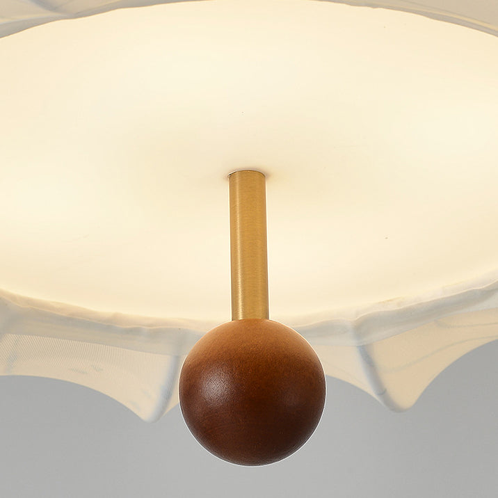 Traditional French Solid Wood Fabric Round Shade 4-Light Semi-Flush Mount Ceiling Light For Living Room Lumendat