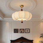 Traditional French Solid Wood Fabric Round Shade 4-Light Semi-Flush Mount Ceiling Light For Living Room Lumendat