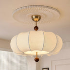 Traditional French Solid Wood Fabric Round Shade 4-Light Semi-Flush Mount Ceiling Light For Living Room Lumendat