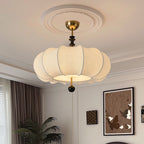 Traditional French Solid Wood Fabric Round Shade 4-Light Semi-Flush Mount Ceiling Light For Living Room Lumendat