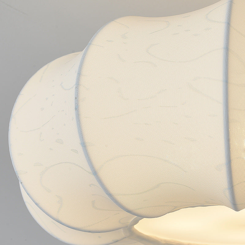 Traditional French Solid Wood Fabric Round Shade 4-Light Semi-Flush Mount Ceiling Light For Living Room Lumendat