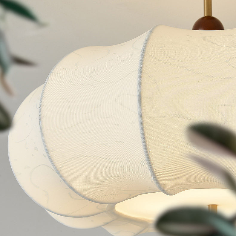 Traditional French Solid Wood Fabric Round Shade 4-Light Semi-Flush Mount Ceiling Light For Living Room Lumendat
