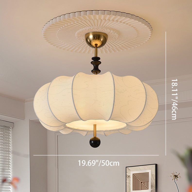 Traditional French Solid Wood Fabric Round Shade 4-Light Semi-Flush Mount Ceiling Light For Living Room Lumendat