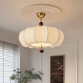 Traditional French Solid Wood Fabric Round Shade 4-Light Semi-Flush Mount Ceiling Light For Living Room Lumendat