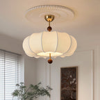 Traditional French Solid Wood Fabric Round Shade 4-Light Semi-Flush Mount Ceiling Light For Living Room Lumendat