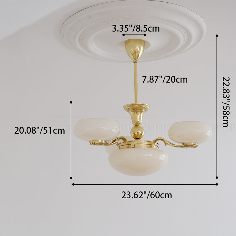 Traditional French Brass Frame Opal Glass Round Shade 3/5-light Chandelier for Living Room BulbSquare