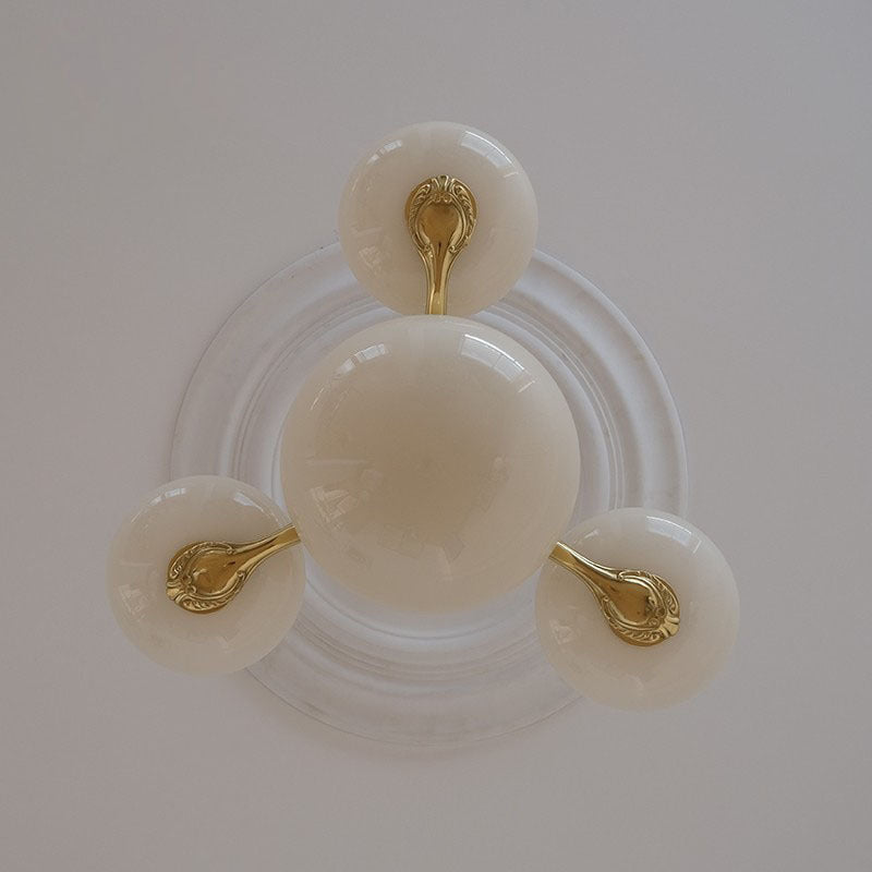 Traditional French Brass Frame Opal Glass Round Shade 3/5-light Chandelier for Living Room BulbSquare