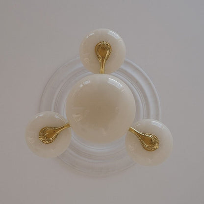Traditional French Brass Frame Opal Glass Round Shade 3/5-light Chandelier for Living Room