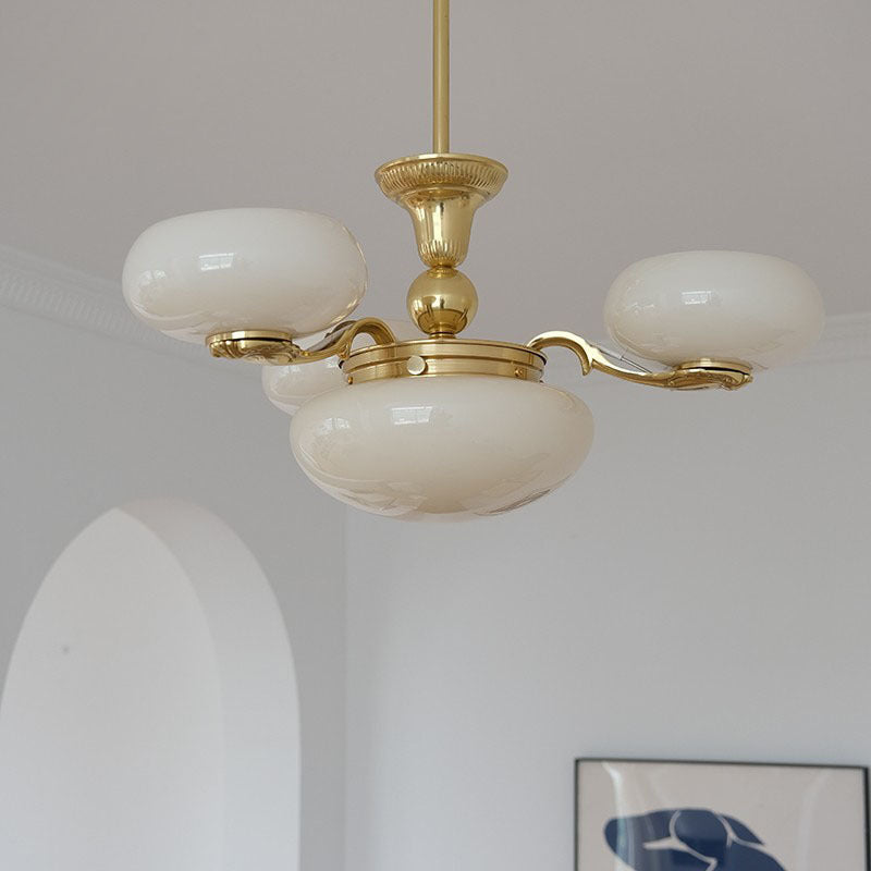 Traditional French Brass Frame Opal Glass Round Shade 3/5-light Chandelier for Living Room BulbSquare