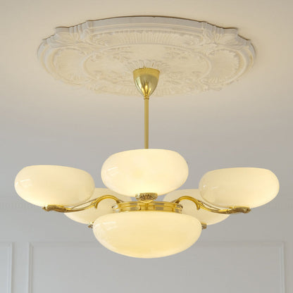 Traditional French Brass Frame Opal Glass Round Shade 3/5-light Chandelier for Living Room