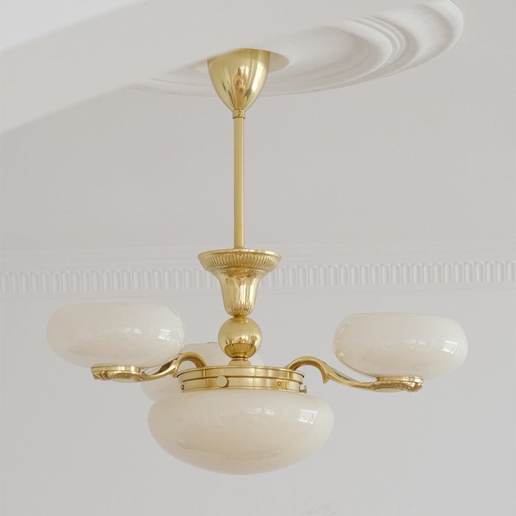 Traditional French Brass Frame Opal Glass Round Shade 3/5-light Chandelier for Living Room BulbSquare