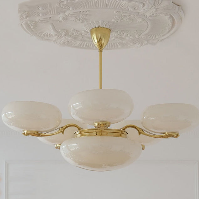 Traditional French Brass Frame Opal Glass Round Shade 3/5-light Chandelier for Living Room BulbSquare