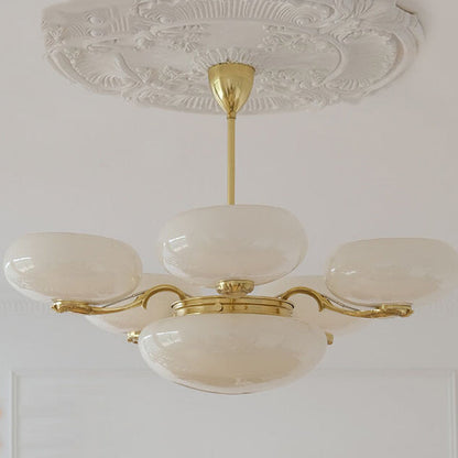 Traditional French Brass Frame Opal Glass Round Shade 3/5-light Chandelier for Living Room