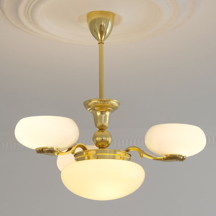 Traditional French Brass Frame Opal Glass Round Shade 3/5-light Chandelier for Living Room BulbSquare