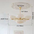 Traditional French Brass Frame Opal Glass Round Shade 3/5-light Chandelier for Living Room BulbSquare