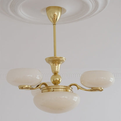 Traditional French Brass Frame Opal Glass Round Shade 3/5-light Chandelier for Living Room