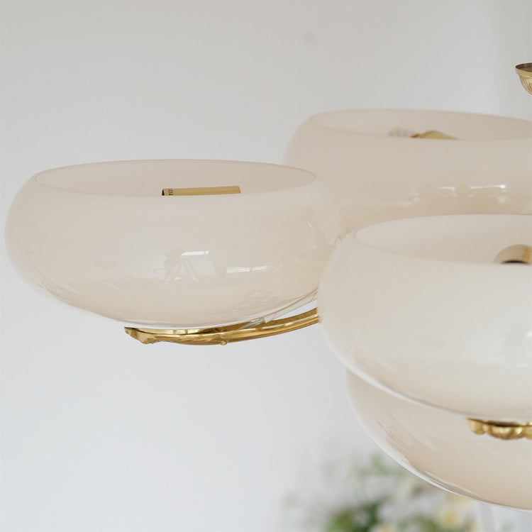 Traditional French Brass Frame Opal Glass Round Shade 3/5-light Chandelier for Living Room BulbSquare