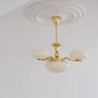 Traditional French Brass Frame Opal Glass Round Shade 3/5-light Chandelier for Living Room BulbSquare