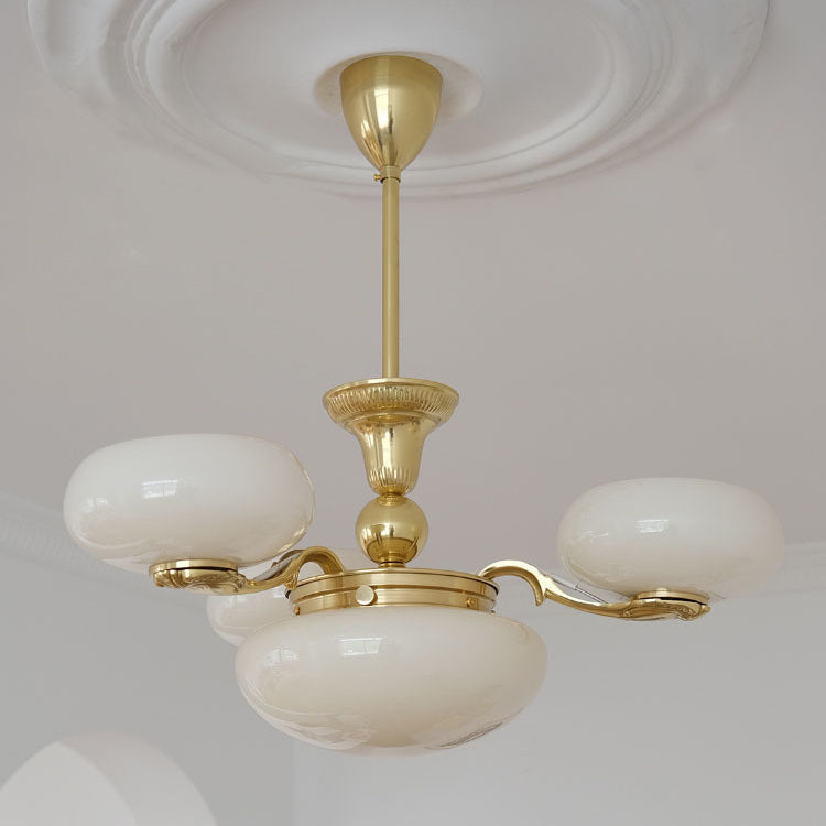 Traditional French Brass Frame Opal Glass Round Shade 3/5-light Chandelier for Living Room BulbSquare