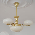 Traditional French Brass Frame Opal Glass Round Shade 3/5-light Chandelier for Living Room BulbSquare