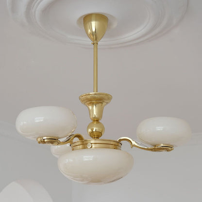 Traditional French Brass Frame Opal Glass Round Shade 3/5-light Chandelier for Living Room