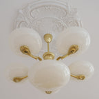 Traditional French Brass Frame Opal Glass Round Shade 3/5-light Chandelier for Living Room BulbSquare
