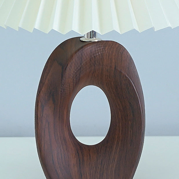 Traditional Japanese Pleated Fabric Shade Wood Grain Ceramic Base USB LED Table Lamp For Bedside Lumendat