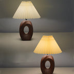 Traditional Japanese Pleated Fabric Shade Wood Grain Ceramic Base USB LED Table Lamp For Bedside Lumendat