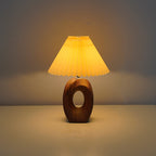 Traditional Japanese Pleated Fabric Shade Wood Grain Ceramic Base USB LED Table Lamp For Bedside Lumendat
