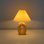 Traditional Japanese Pleated Fabric Shade Wood Grain Ceramic Base USB LED Table Lamp For Bedside Lumendat