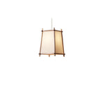 Traditional Chinese Zen Wood Frame Fabric 1-Light Pendant Light For Living Room