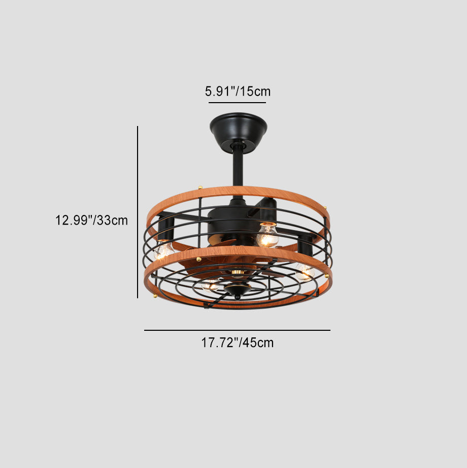 Traditional Farmhouse Iron Cylinder Frame ABS Fans 4-Light Downrods Ceiling Fan Light For Bedroom