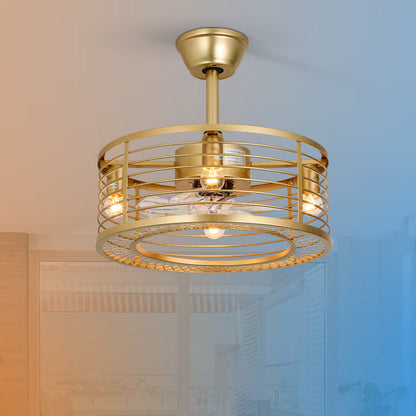 Traditional Farmhouse Iron Cylinder Frame ABS Fans 4-Light Downrods Ceiling Fan Light For Bedroom