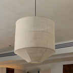 Traditional Japanese Zen Iron Fabric Cylinder Shade 1-Light Pendant Light For Living Room