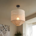 Traditional Japanese Zen Iron Fabric Cylinder Shade 1-Light Pendant Light For Living Room