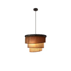 Traditional Japanese Multi-Layered Round Fabric Hardware 1-Light Pendant Light For Living Room
