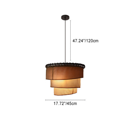 Traditional Japanese Multi-Layered Round Fabric Hardware 1-Light Pendant Light For Living Room