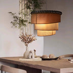Traditional Japanese Multi-Layered Round Fabric Hardware 1-Light Pendant Light For Living Room