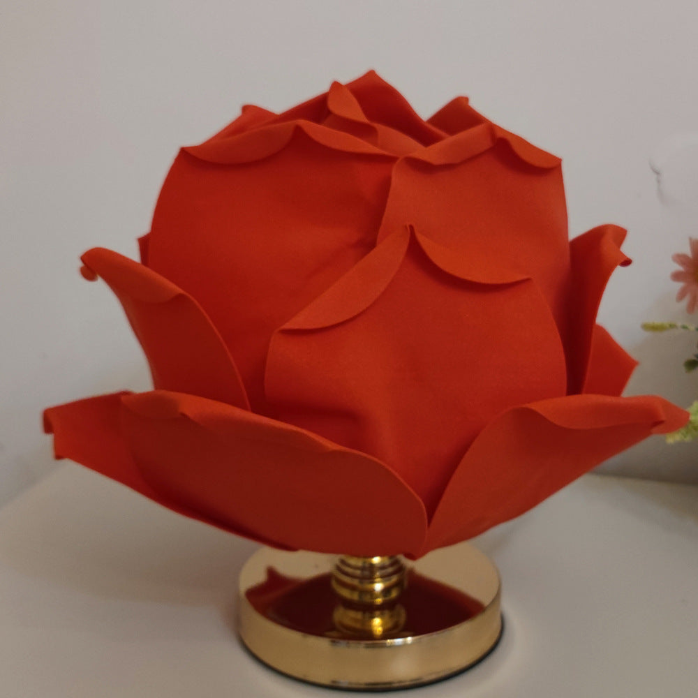 Contemporary Creative Lotus Flower Fabric Hardware 1-Light Table Lamp For Bedroom Lumendat
