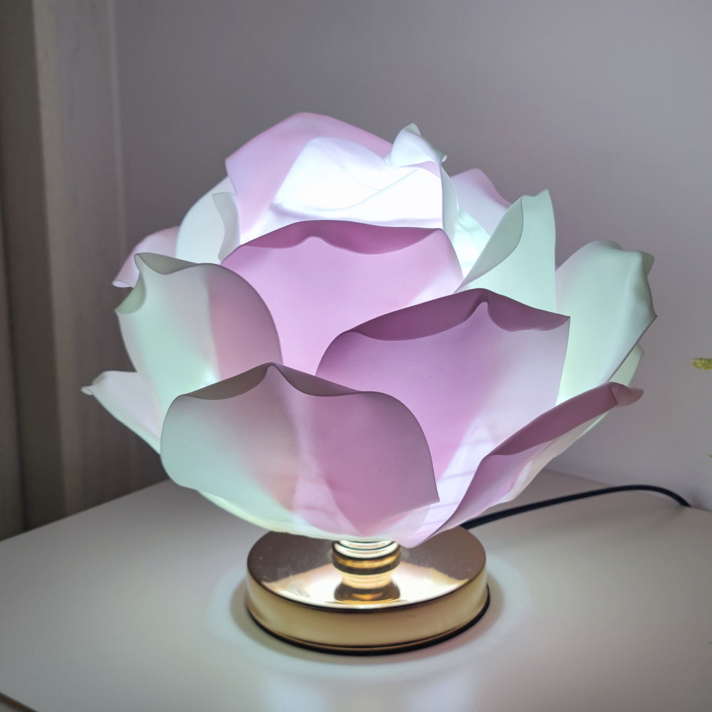 Contemporary Creative Lotus Flower Fabric Hardware 1-Light Table Lamp For Bedroom Lumendat