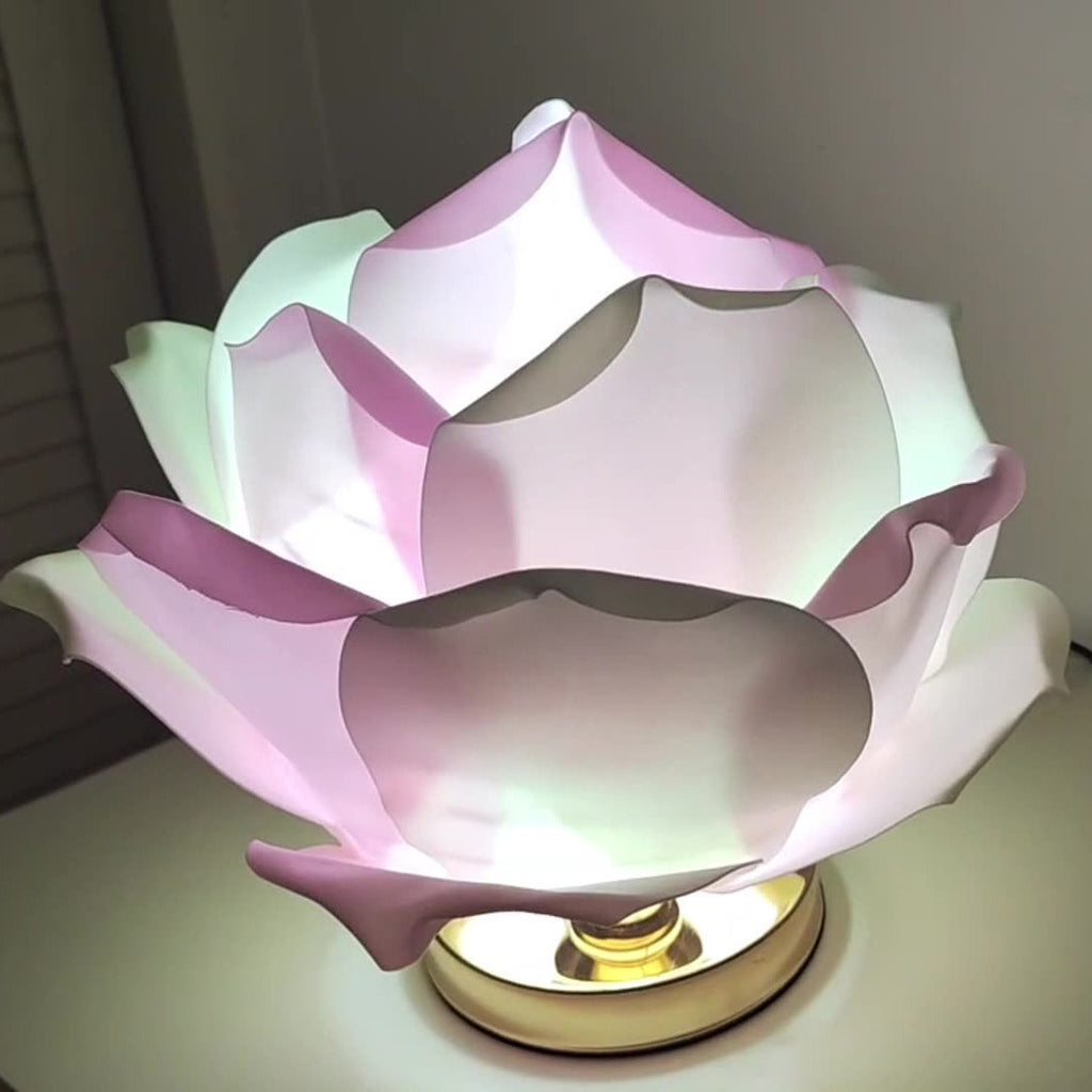 Contemporary Creative Lotus Flower Fabric Hardware 1-Light Table Lamp For Bedroom Lumendat