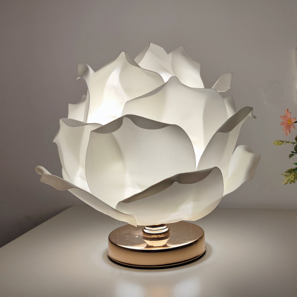 Contemporary Creative Lotus Flower Fabric Hardware 1-Light Table Lamp For Bedroom Lumendat