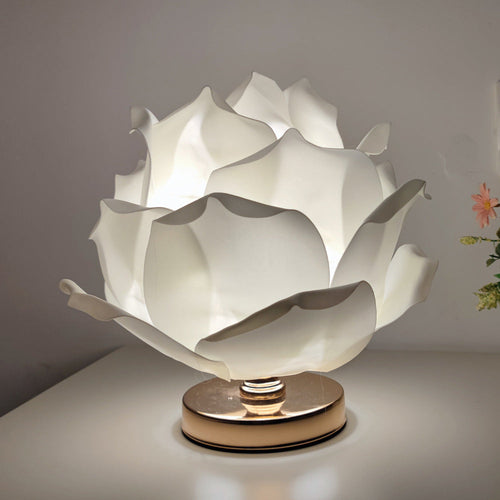 Contemporary Creative Lotus Flower Fabric Hardware 1-Light Table Lamp For Bedroom Lumendat