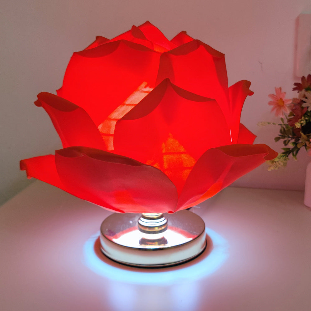 Contemporary Creative Lotus Flower Fabric Hardware 1-Light Table Lamp For Bedroom Lumendat